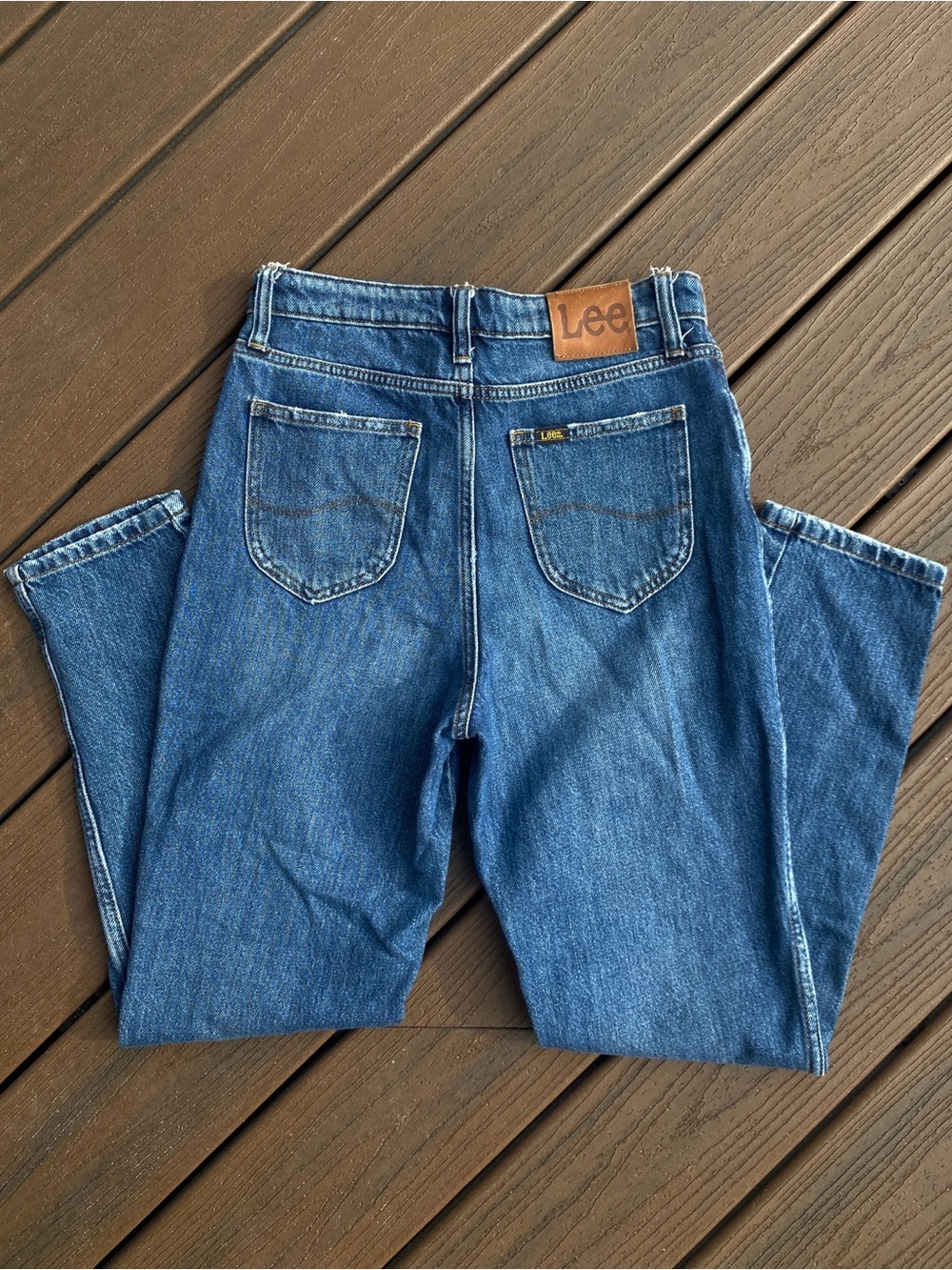 Lee Blue Denim straight leg/skinny Jeans with Leather Logo Patch